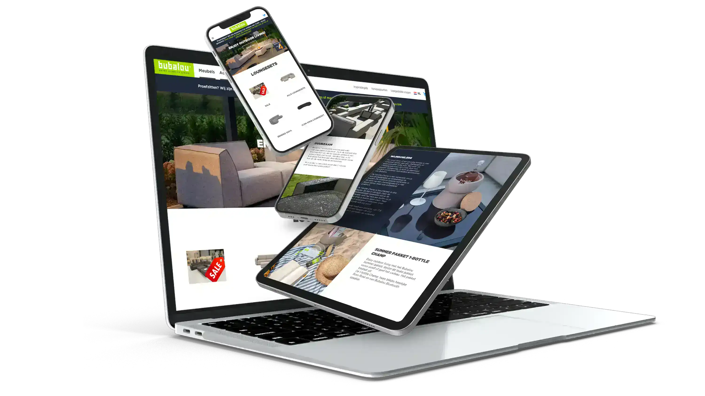 Mockup op verschillende devices van Bubalou zijn website