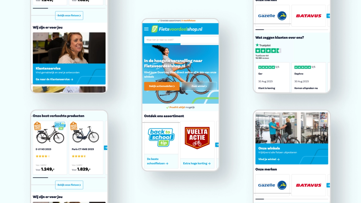 Telefoon mockup van Fietsvoordeelshop.nl zijn website