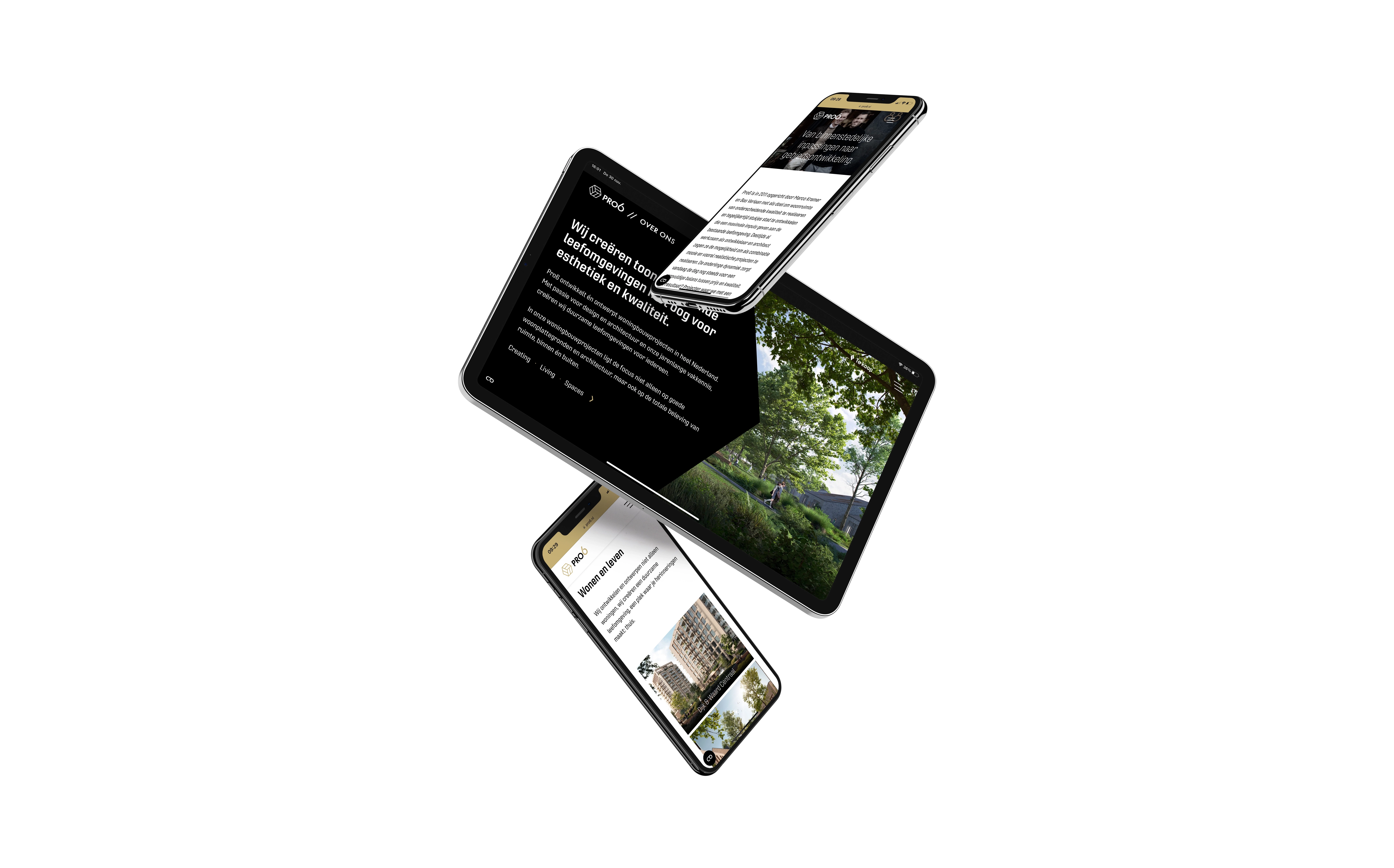 Mockup van een tablet en mobiel waar de pro6 website getoond wordt.