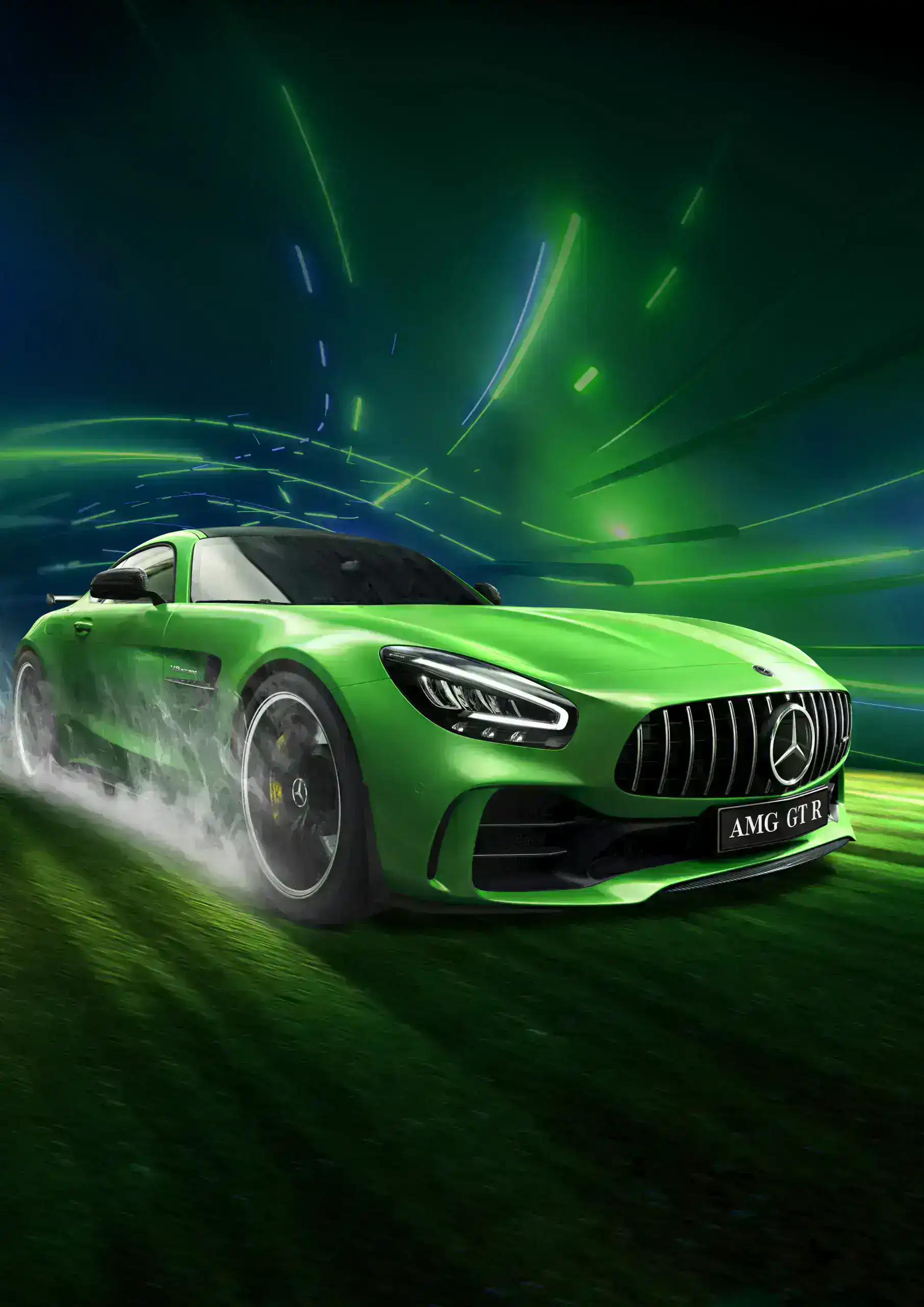 Visualisatie groene Mercedes-Benz AMG GT R