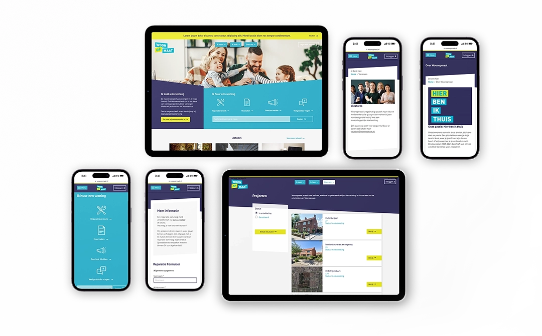 Mockup op verschillende devices van Woonopmaat zijn website